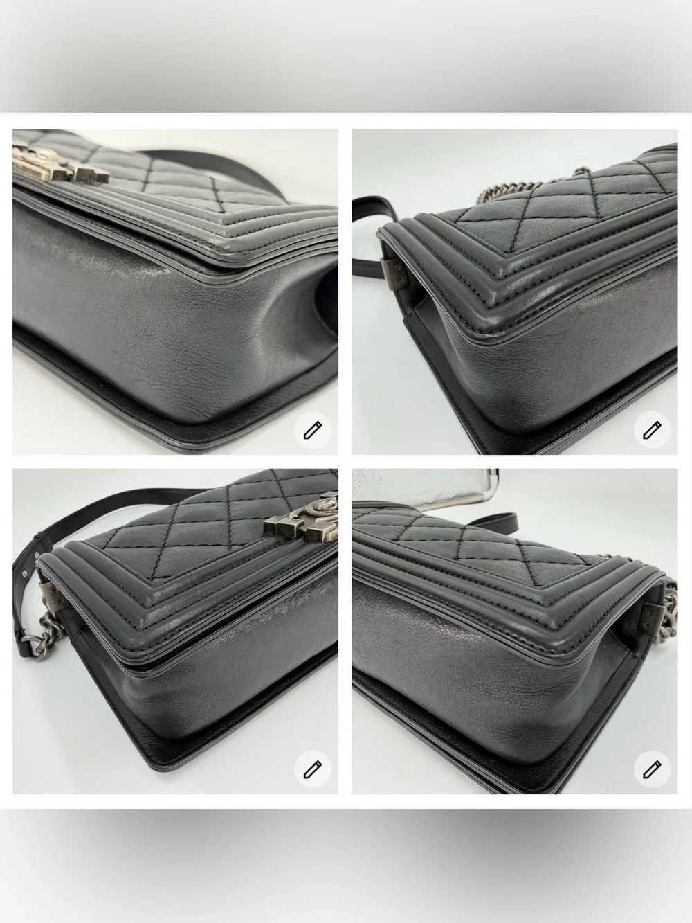 CHANEL Medium Boy Bag Black Quilted Leather with Aged Silver Hardware w/Dust Bag